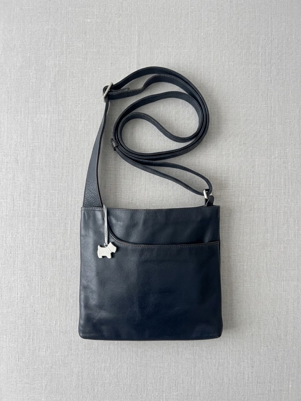 RADLEY LONDON Black Leather Crossbody Bag with Silver Scottie Charm